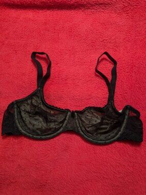 Wacoal 38B Black Sheer Mesh Polka Dot Unlined Underwire Bra Point d'Esprit